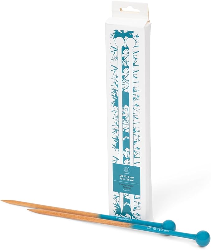 mindfulknits Premium Straight Single Pointed Beech Wood Knitting Needles – Size US 10, 6mm – 35cm Length – Straight Needle Set - Crafting & Knitting Supplies for Relaxation & Stress Relief (6mm)