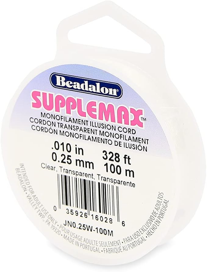 Beadalon SuppleMax Illusion Beading Cord, 0.25 mm / 0.010 in, Clear Monofilament, 100 m / 328 ft