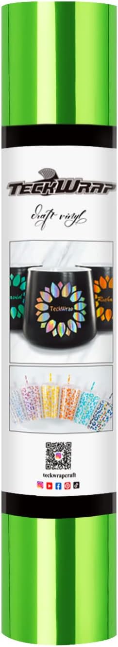 TECKWRAP Chrome Vinyl Neon Green Metallic Permanent Vinyl with Air Channels 1ftx5ft, Lime Green