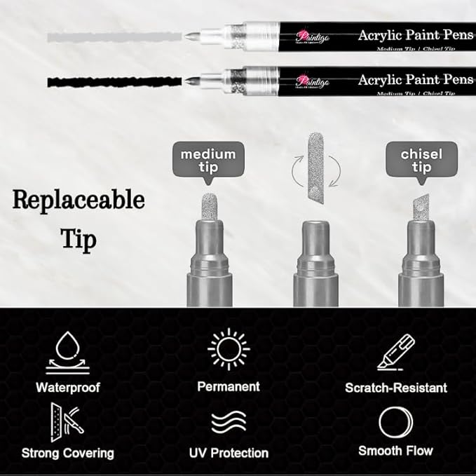 Acrylic Paint Pens,8 Pack 4 Black and 4 White Paint Markers, Paint Pens for Rock Painting Stone, Ceramic, Wood, Plastic, Glass, Metal, Canvas,Drawing, Water-Based Acrylic Paint Sets