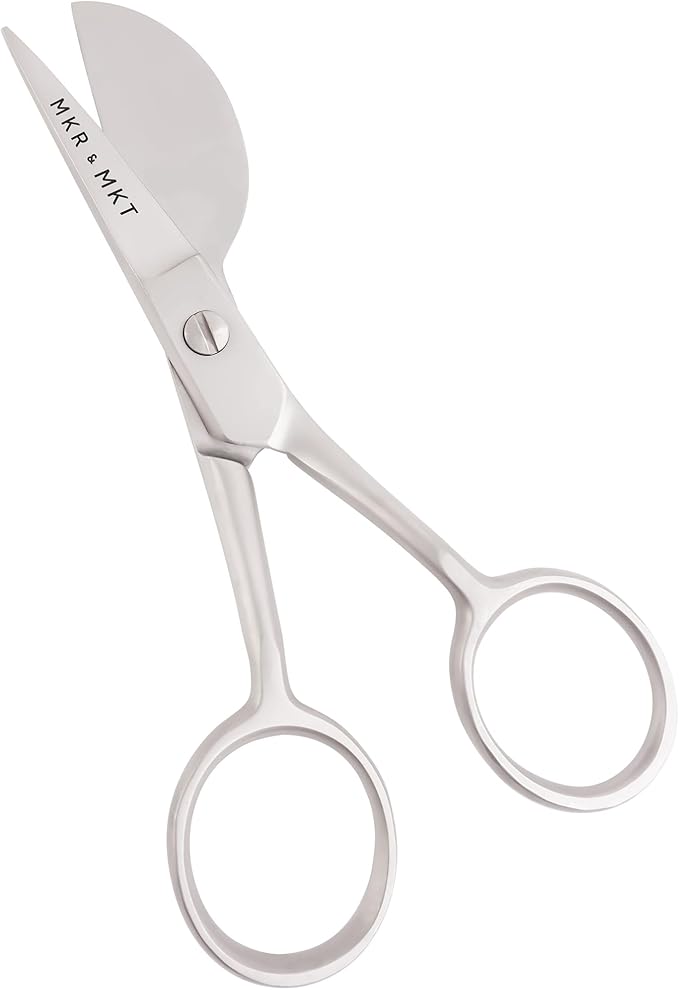 Small Embroidery 4.5 Inch Scissors Set of 2 Kit - Mini Double Bend Offset Duckbill and Double Bend Long Applique Needlepoint Blade with Pouch Sleeve (Satin)