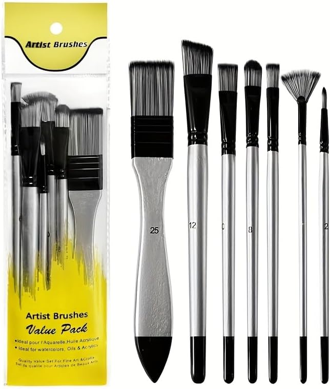 Paint Brushes Set, 1 Pack 7 Pcs Round-Pointed Tip Nylon Hair Artist Acrylic Paint Brushes for Acrylic Painting Oil Watercolor, Face Nail Art, Canvas, Miniature Detailing & Rock Painting