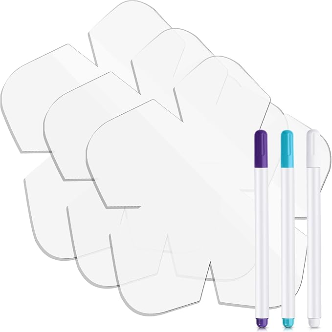 Flutesan 3 Pcs Bowl Cozy Pattern Template 8/10/12 Inch Clear Acrylic Bowl Wrap Sewing Pattern Template with 3 Pieces Water Soluble Pen Batting Quilting Cut on Fold Stencil(Bloom Edge)