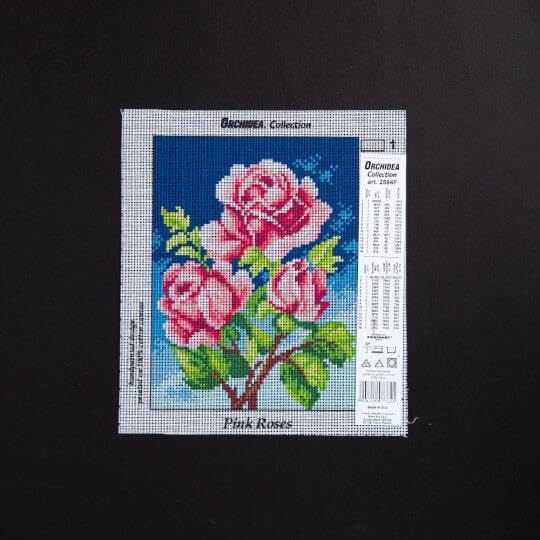 Wizardi Needlepoint Canvas for halfstitch Without Yarn Pink Roses 2594F Orchidea