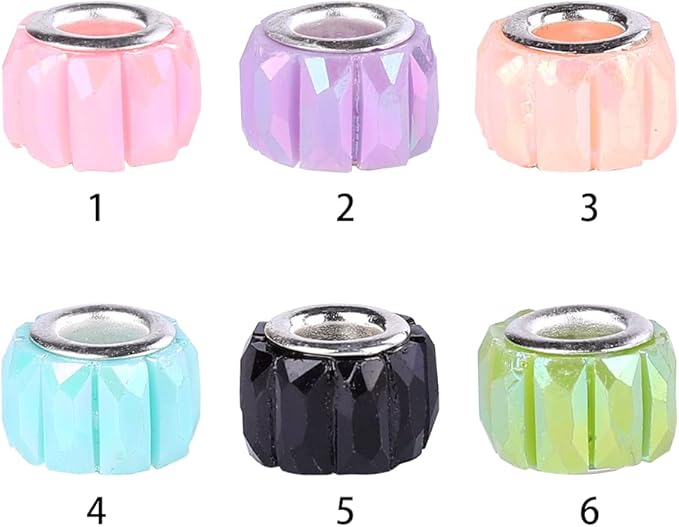 100 Pieces 14mm European Large Hole Spacer Beads Mix Color with Silver Brass Cores Assortments Charm Lampwork Beads Supplies for Necklace Bracelets Jewelry Making (Opaque Baguette Diamonds)