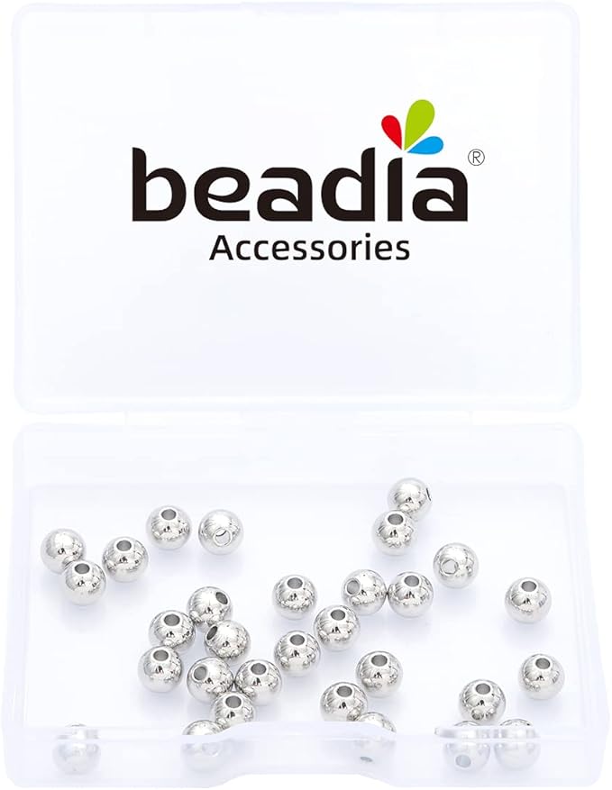 Platinum Plated Round Spacer Beads 6mm 30pcs for Jewelry Making Findings Non Tarnish