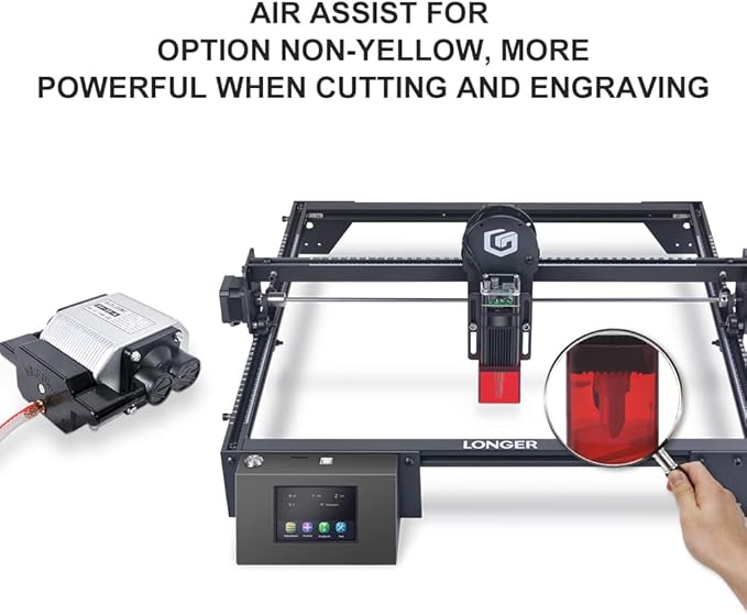 Longer Laser Engraver Air Assist kit for RAY5 10W/20W, Large Airflow, Adjustable Airflow of 10-30L/min, for CNC Cutting and Laser Engraving, Remove Smoke and Dust Protect Laser Lens Low Noise