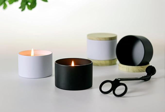 Aroparc Candle Tins 8oz with Lids, 24 Pack Seamless Candle Containers for Candle Making Supplies Empty Candle Jars - Wood Grain Lids White Tins