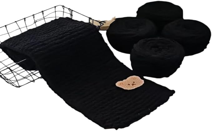 Ygakrkreit Warm Thick Scarf Knitting Kit - 4pcs Yarn + Knitting Tools + Bear Pattern Accessories, Adult DIY Craft Kit, Arts & Crafts Supplies, Ideal Handmade Gift (1 Set)(黑色)