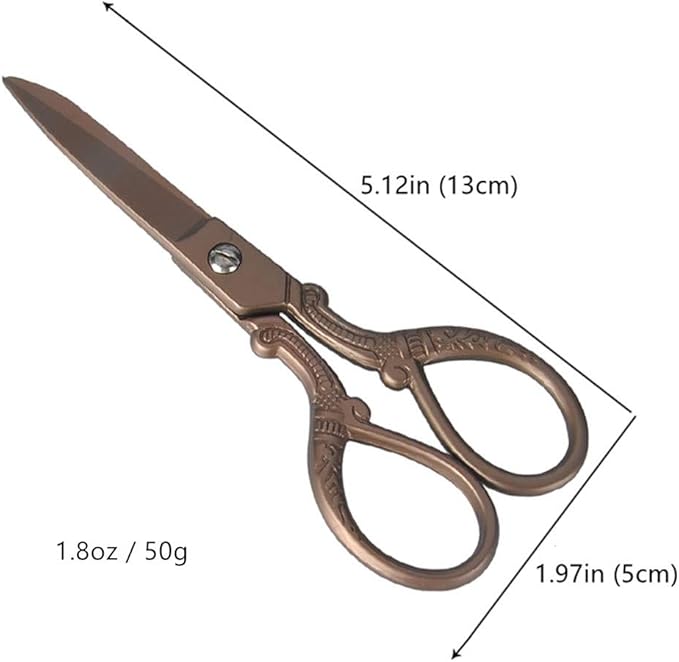 5inch Vintage Style Scissors Titanium Plating Stainless Steel Antique Shears for Craft Embroidery Crochet Needle Point Knitting Project