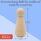 Wood Peg Dolls, 5.5 Inch Large Mom/Angel Shape Wooden Peg People, Pack of 2 Wood Dolls for Play, Strong Birch Wooden People Figures, Unfinished for Craft
