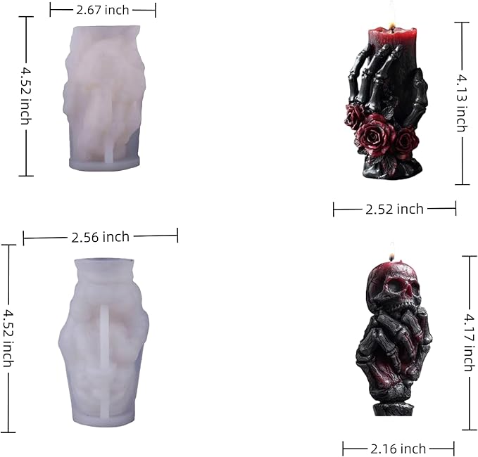 Snake Skull Silicone Mold, Cylinder Candle Mold with Coiling Snake for Halloween Candle Making, Resin, Clay Craft, Aromatherapy Gypsum, Home Decor (Bone Hand and Skull)