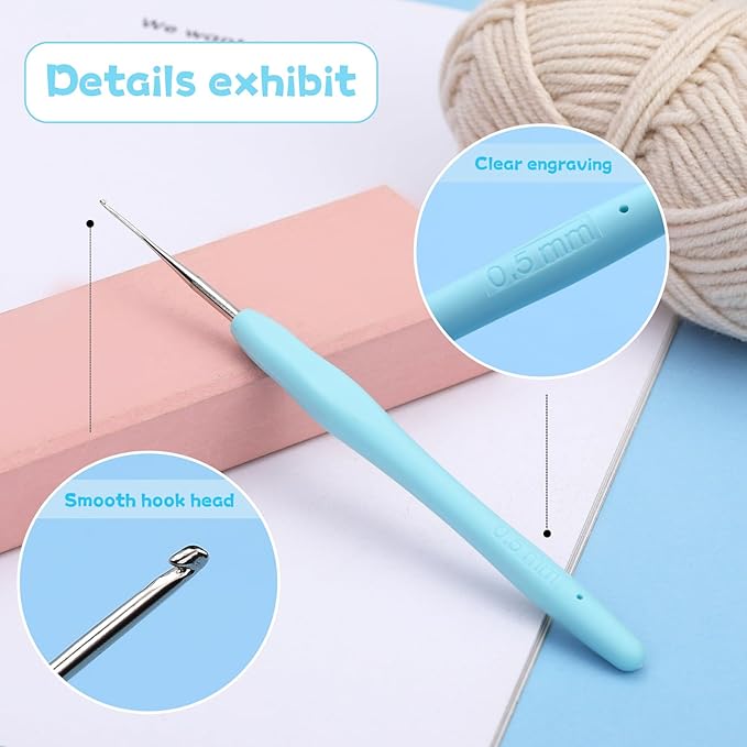 0.5 mm Crochet Hook, Ergonomic Handle for Arthritic Hands, Extra Long  Knitting Needles for Beginners and Crocheting Yarn (0.5 mm)