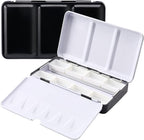 LOONENG Metal Watercolor Tin with Fold-Out Palette, Small Tray Palette with 8 Empty Full Pans for Plein Air, Acrylic and Oil Painting