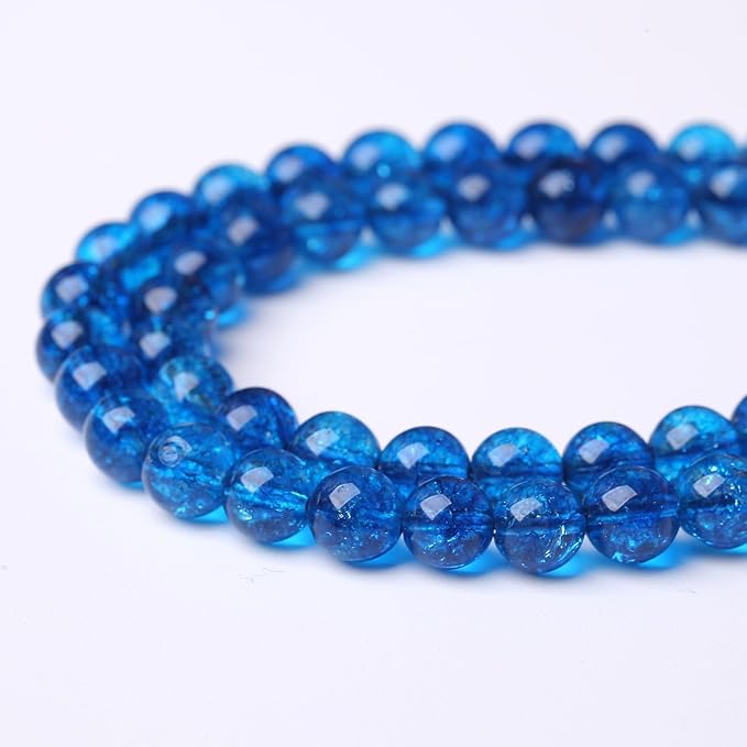 45pcs 8mm Natural Blue Crystal Crackle Quartz Stone Round Loose Beads for Jewelry Making DIY Bracelets Necklaces Energy Healing Stone Beads 15" (8mm, Blue Crackle Quartz)