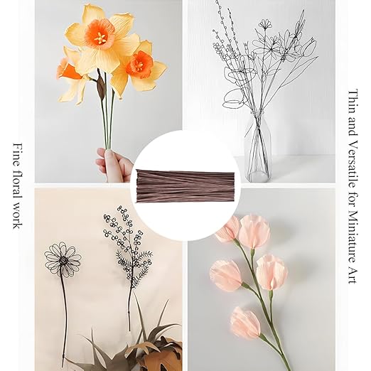 HAHIYO 18Gauge Brown Paper-Wrapped Metal Floral Wire 14 Inches(36cm), 70 Pack Flexible Paddle Wires Florist Wire Garden Wires for Craft Christmas Wreath Flower Arrangement Bouquet Wrapping Wedding DIY