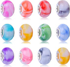 100 Pieces 14mm European Large Hole Spacer Beads Mix Color with Silver Brass Cores Assortments Charm Lampwork Beads Supplies for Necklace Bracelets Jewelry Making (Ｎew Ｍarble)
