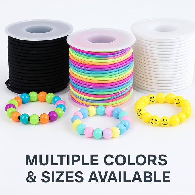 KONMAY 3 Rolls 1.5mm Rubber Elastic Cord, 99 Yards Mixed Stretchy Bracelet Strings for Necklace, Beading, Jewelry Making and Crafting