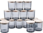 10 OZ Thick Candle Jars for Making Candles 15 Pcs, Empty Jars with Wood Lids for Candle Making, Sample Container, Grey