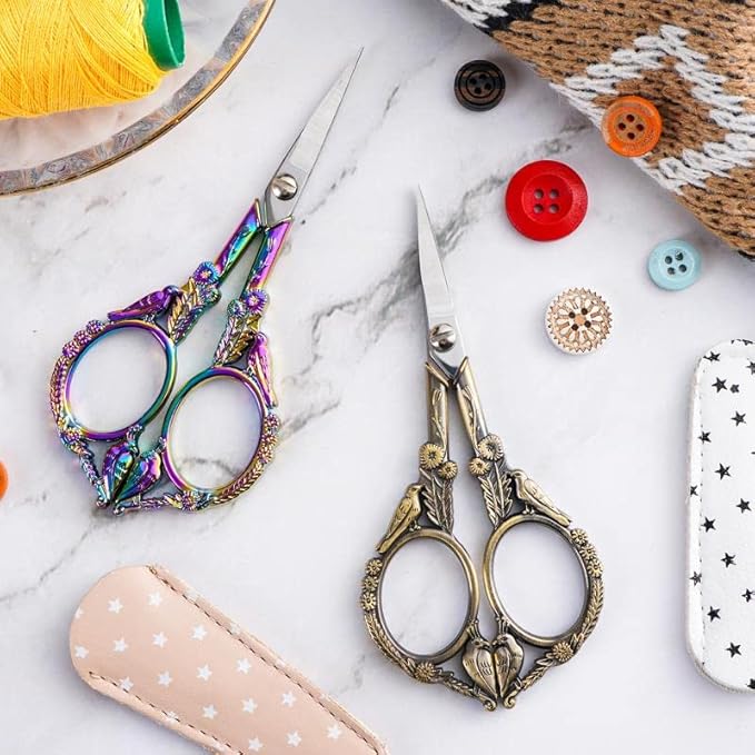 Small Embroidery Scissors with Cover -Cute and Comfortable handles with Sturdy and Sharp Tips for Precise Cutting, Perfect Size for Keeping in Your Sewing and Craft Supplies Kit