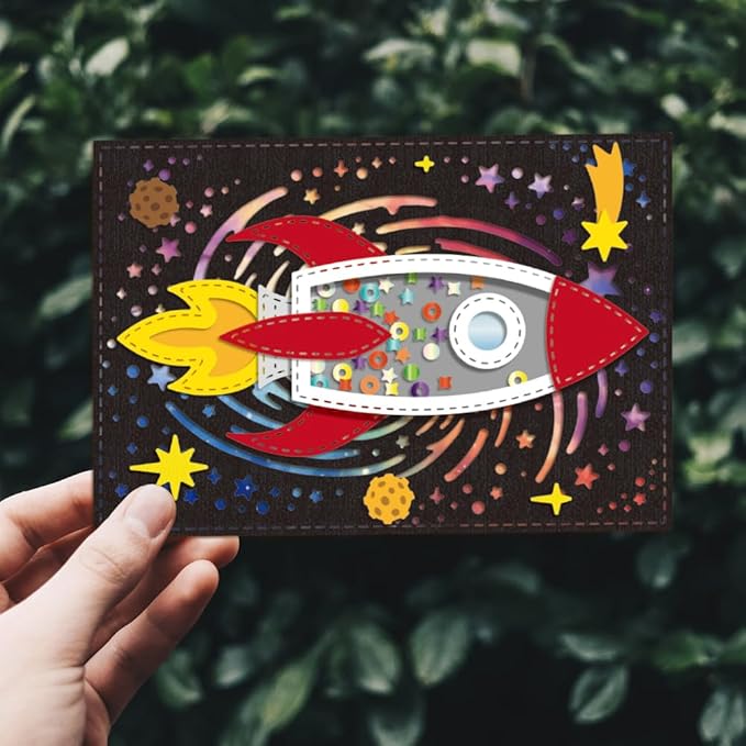 GLOBLELAND Rocket and Stars Shaker Cutting Dies for Card Making Sun and Planet Shaker Cut Die for DIY Scrapbooking Journal Embossing Paper Craft Decor