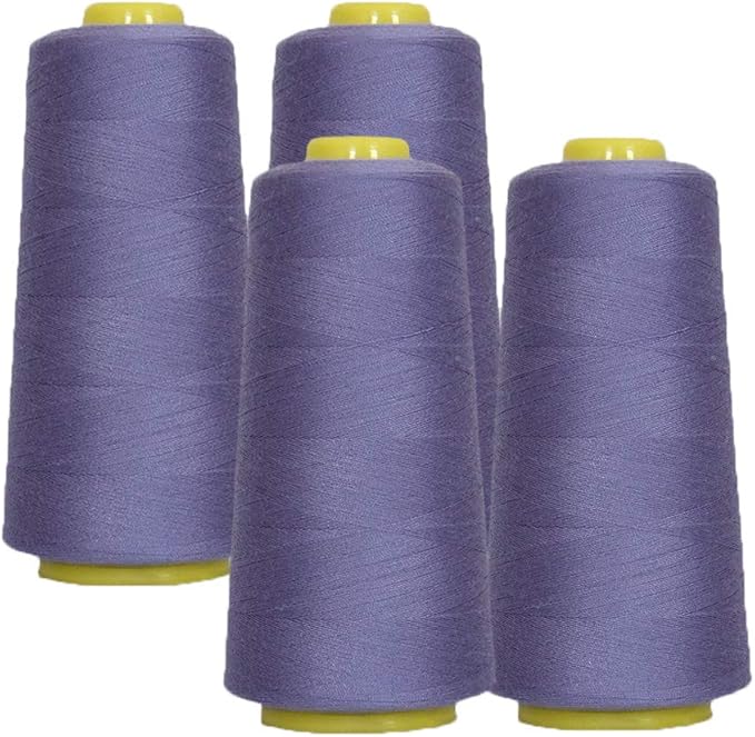 AK TRADING CO. 4-Pack Periwinkle All Purpose Sewing Thread Cones (6000 Yards Each) of High Tensile Polyester Thread Spools for Sewing, Quilting, Serger Machines, Overlock, Merrow & Hand Embroidery