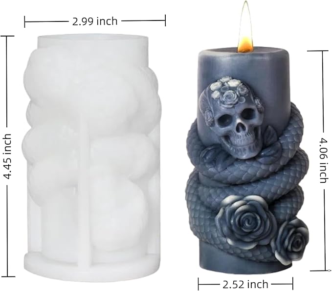 Snake Skull Silicone Mold, Cylinder Candle Mold with Coiling Snake for Halloween Candle Making, Resin, Clay Craft, Aromatherapy Gypsum, Home Decor (Snake and Skull B)