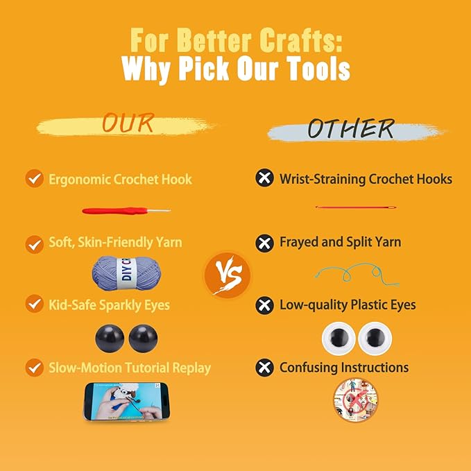 YOKISS 8Pcs Beginner Crochet Starter Kit, Creative Christmas Gifts & Birthday Gifts for Adults & Kids, Popular DIY Patterns, 40% Extra Yarn Crochet Animals Kits with Step-by-Step Video Tutorials