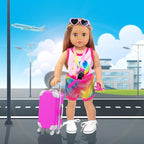 UNICORN ELEMENT 23 Pcs 18 Inch Girl Doll Accessories Suitcase Travel Set Including Clothes Suitcase Backpack Camera Tablet Cell Phone Neck Pillow Sunglasses and Other Travel Set