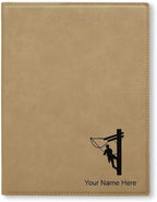 Small 7" X 9" Portfolio Notepad, Lineman, Personalized Engraving Included (Light Brown)