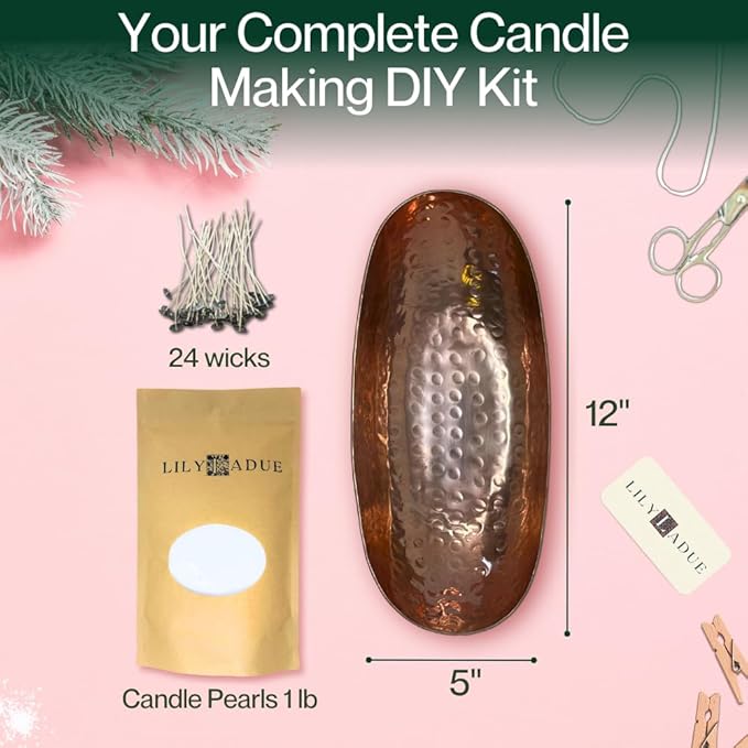 LILY LADUE 1lb/16OZ Pearled Candles Sand and Wicks with Copper Bowl - White Unscented Plant-Based Pearl Sand Wax with 24 Wicks, Gift-Ready DIY Candle Making Kit with Reusable Powder Wax Beads
