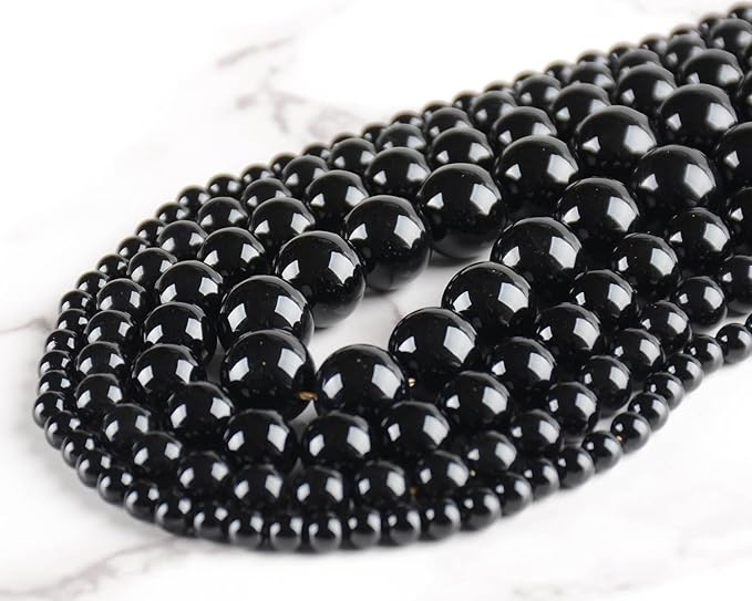 10mm 100pcs Natural Stone Beads Black Onyx Round Genuine Stone Beading Loose Gemstone Hole Size 1mm DIY Charm Smooth Beads for Bracelet Necklace Earrings (Black Onyx 10mm)