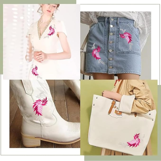 GORGECRAFT 4Pcs Long Patch Leaf Vine Iron on Applique 11 x 5.3 Inch Leaves Plants Decorative Embroidered Sew on Patches Appliques for Garment Curtain Pillow Jeans Clothing Embellishments Violet Red