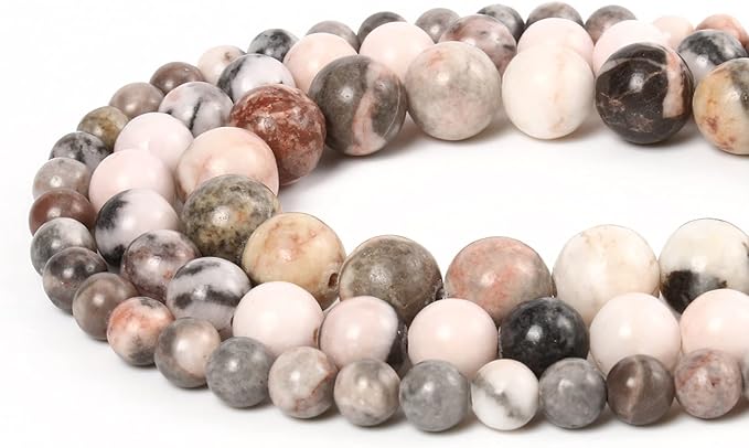 60pcs 6mm Natural Stone Beads Pink Zebra Jasper Beads Crystal Gemstone for Jewelry Making, DIY Bracelet Necklace