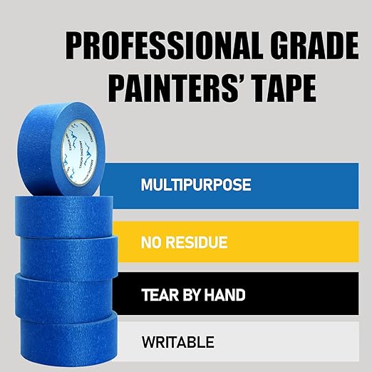 10 Rolls Painters Tape 2 inch Wide, General Purpose Blue Painters Tape, 2 Inches X 60 Yards Blue Masking Tape for Indoor and Outdoor Use, Protects Surfaces and Removes Easily, 600 Yards in Total