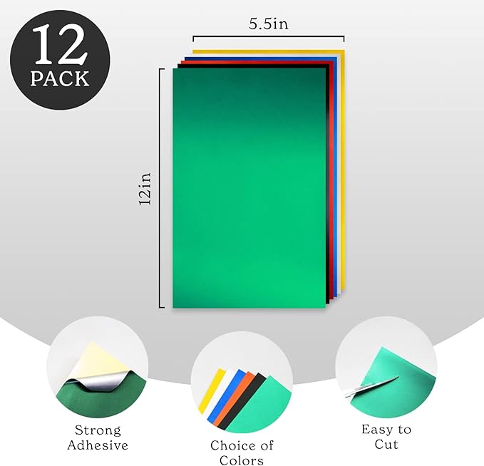 Reflective Vinyl for Cricut Joy Permanent Adhesive (12 Pack Bundle, 5.5 x 12 Inch) Light-Activated Glow in The Dark Sticker Sheets for DIY Outdoor Stickers and Decal. Safe Car Parking, Crafting, Art