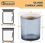 14 OZ Thick Candle Jars for Making Candles 12 Pcs, 3 Wick Empty Jars with Wood Lids for Candle Making, Sample Container,Clear Grey