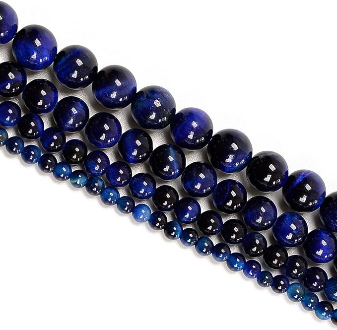 NCB 200PCS 8mm Natural Sapphire Tiger's Eye Gemstone Round Spacer Loose Beads for Jewelry Making with Crystal Stretch Cord (Sapphire Tiger's Eye, 8mm 200Beads)