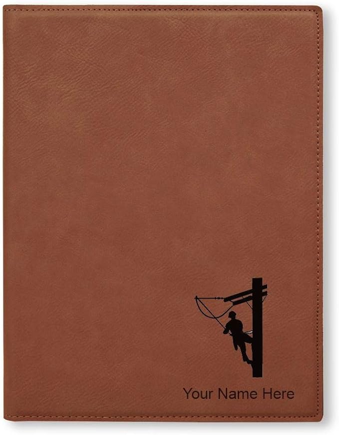 Large 9.5" X 12" Portfolio Notepad, Lineman, Personalized Engraving Included (Dark Brown)
