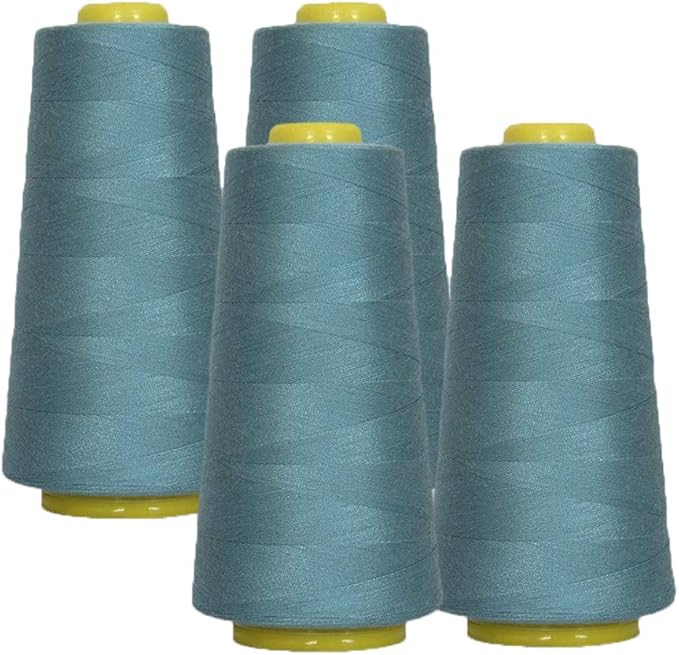 AK Trading 4-Pack Ozone Blue All Purpose Sewing Thread Cones (6000 Yards Each) of High Tensile Polyester Thread Spools for Sewing, Quilting, Serger Machines, Overlock, Merrow & Hand Embroide