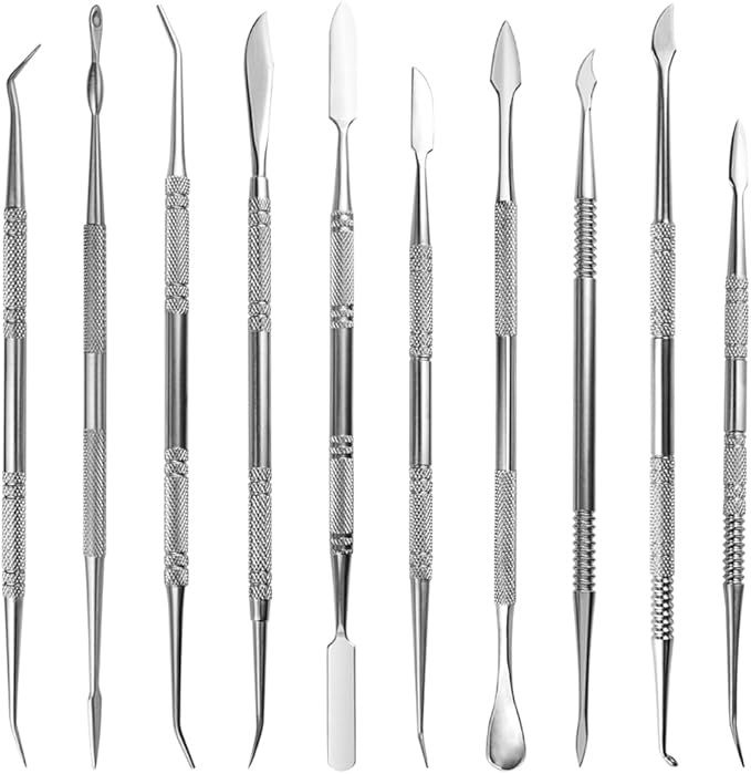 TOVOT 10PCS Stainless Steel Clay Sculpting Tools Metal Sculpting Tools Double-Side Clay Modeling Tools Wax Carving Tools (Silver)
