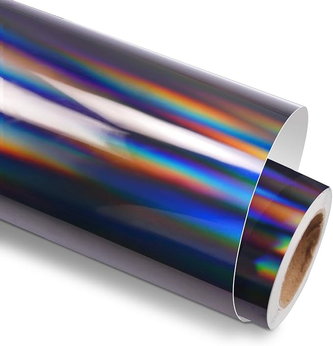 GIRAFVINYL Black Holographic Vinyl, 12" X 6ft Glossy Rainbow Black Permanent Vinyl for Crafts, Expressions, Decal, Signs, Stickers