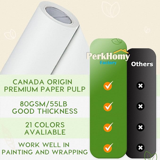 SMART&CASUAL 15" x 600" (50') Kraft Paper Roll for Art Craft Supplies Gift Wrapping Moving Packing Kids Painting Drawing Paint Easel Poster Chart Paper (White, 15" W x 600" L (50'))