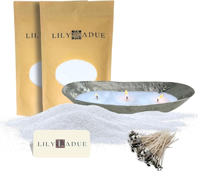 LILY LADUE 2lb/32OZ Pearled Candles Sand and Wicks with Silver Bowl - White Unscented Plant-Based Pearl Sand Wax with 48 Wicks, Gift-Ready DIY Candle Making Kit with Reusable Powder Wax Beads