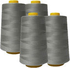 AK Trading 4-Pack Light Gray All Purpose Sewing Thread Cones (6000 Yards Each) of High Tensile Polyester Thread Spools for Sewing, Quilting, Serger Machines, Overlock, Merrow & Hand Embroidery