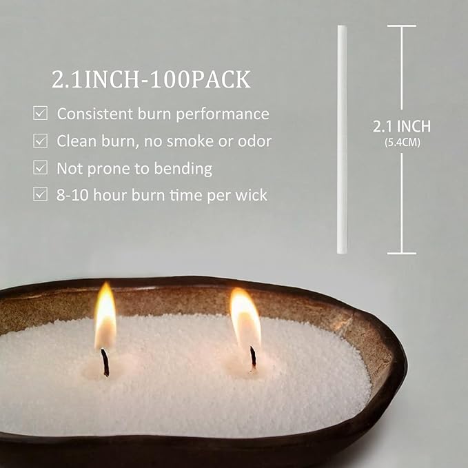 100-Pack Pearled Candle Cotton Wicks for Sand Candles Making - 2 Inch MANNYCOM Metal-Free and Lead-Free Refill Sand Wax Wick for Making DIY (White)