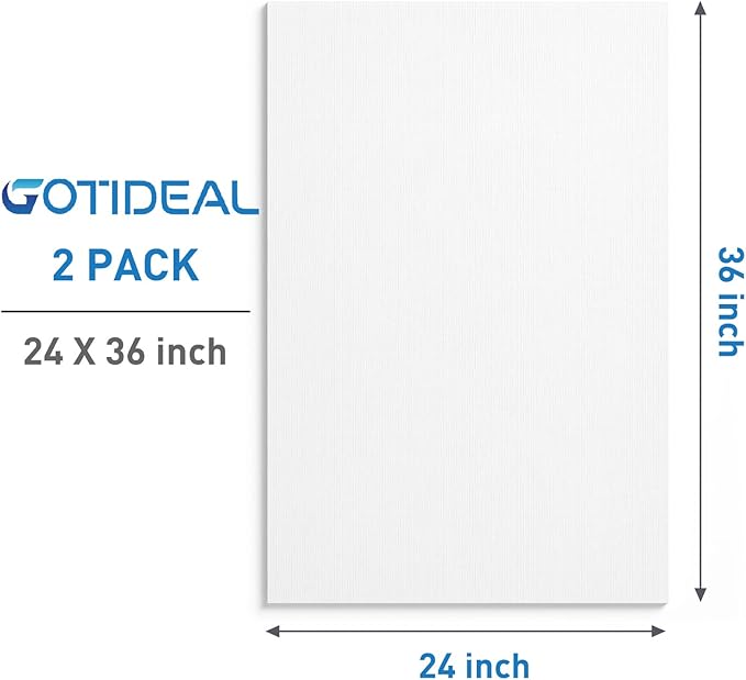 GOTIDEAL Stretched Canvases for Painting, 24x36" Inch Set of 2, Primed White - 100% Cotton Blank Art Large Canvas Boards for Painting for Acrylic Pouring, Oil Paint Dry & Wet Art Media