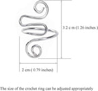 2Pcs Crochet Rings for Finger, Adjustable Open Yarn Guide Crochet Tension Ring for Crocheting Knitting Accessories Supplies Metal Yarn Tension Loop Ring for Finger (Silver)