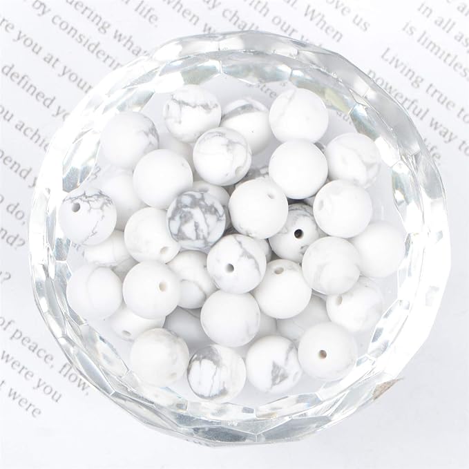 NCB White Matte White Howlite Beads 200pcs 4mm Round Gemstone Beads Spacer Charm Beads Natural Stone Loose Beads for Bracelet Necklace Jewelry Making (Matte White Howlite, 4mm 200Beads)