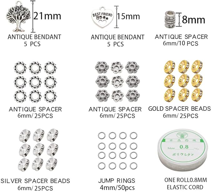 1180PCS Glass Beads 6mm Transparent Crystal Smooth Loose Beads Bracelet Making Kit Healing Chakra Beads for DIY Jewelry Making Bracelets & Crafts #30722